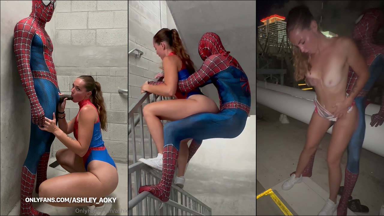 Ashley Aoky Spiderman Outfit Cosplay Public Sextape