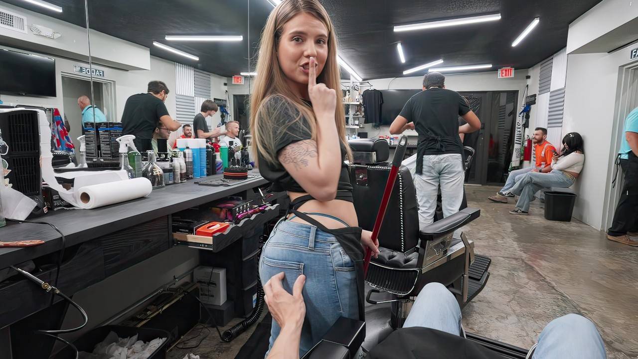 Sneaky sex at the barber shop