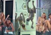 Ari Kytsya - squatting on dildo in glass floor room - HornySimp